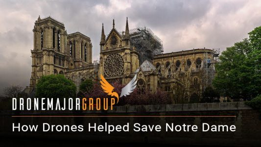 white background photo of notre dame with air drone pictured